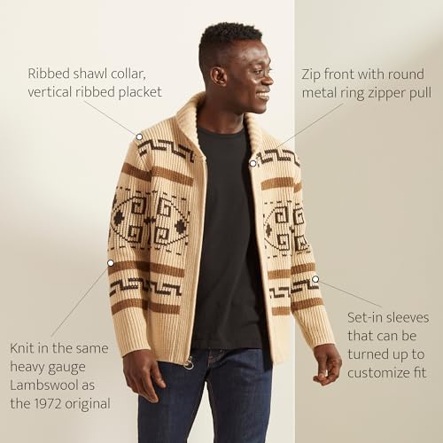 Pendleton The Original Westerley, Cardigan Sweater with Zipper and Metal Ring Loop, 100% Virgin Wool, Sweaters for Men, Heavy Cable Knitted Sweater - Tan/Brown - Image 3