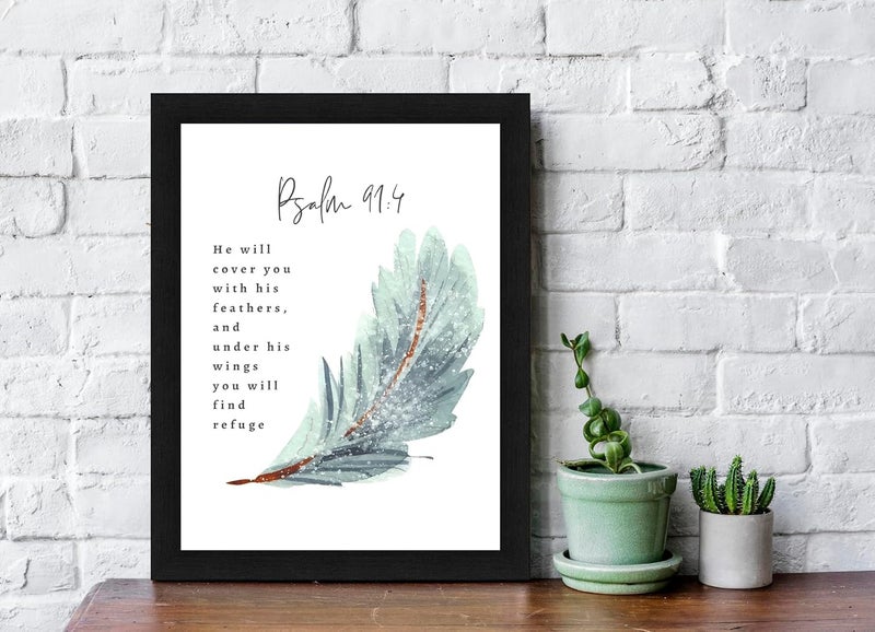Interio Crafts Psalm 914 He will cover you with His feathers Bible Verse Christian Decor Jesus Christ Decor Synthetic Wood 13X10 Inches - Image 2