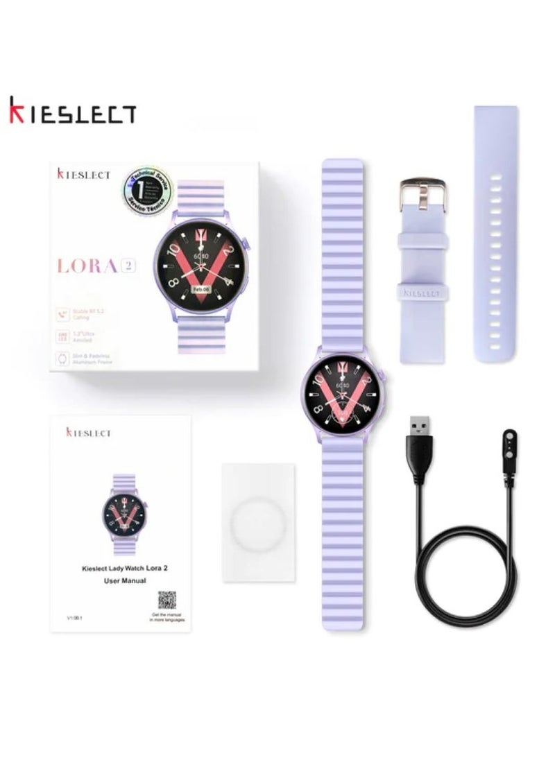 KIESLECT - Lady Watch Lora Calling Smartwatch With 1.32" AMOLED Touch Screen/24H Heart Rate & SPO2 & Sleep Monitor/Female Menstrual Reminder/70-Sport Modes/Single Magnetic Straps(Purple) - Image 1