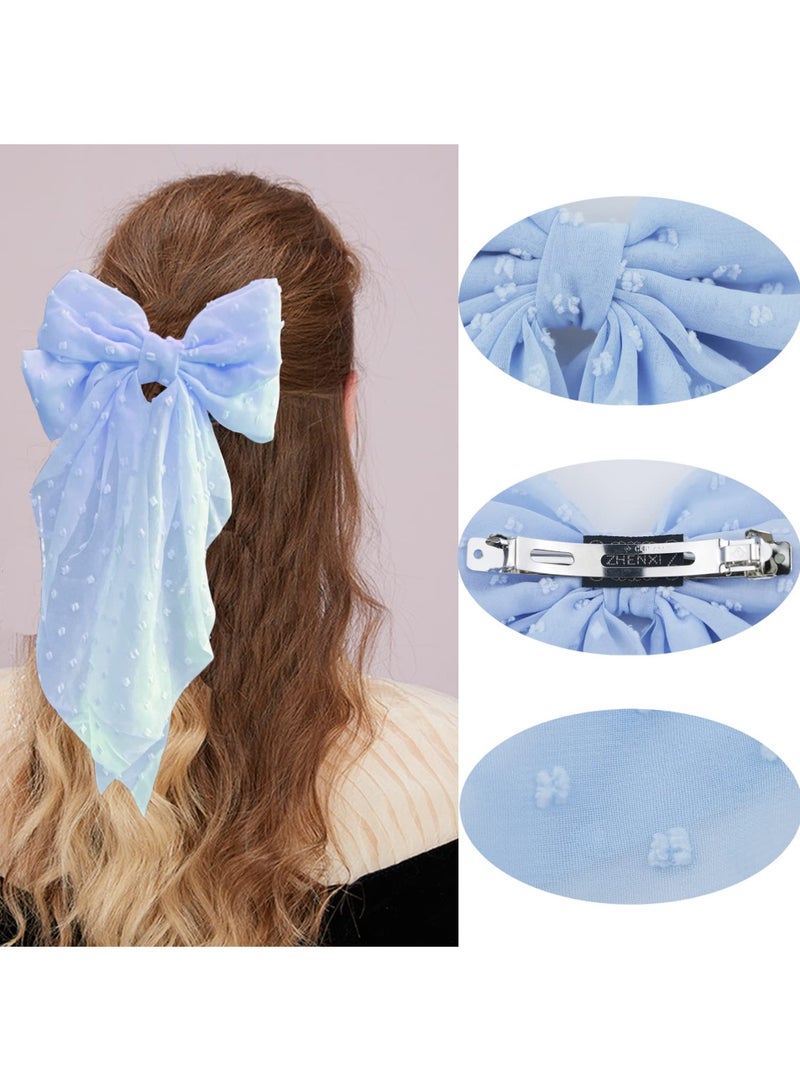 3 Pieces Large Hair Bows with Long Tail for Women and Girls - Big Plain Color Bowknot Barrettes in Bright Colors - Image 2