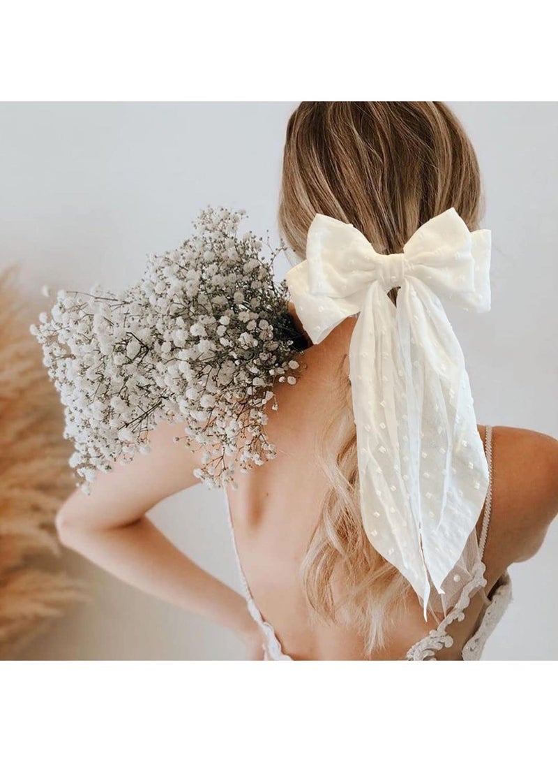 3 Pieces Large Hair Bows with Long Tail for Women and Girls - Big Plain Color Bowknot Barrettes in Bright Colors - Image 3