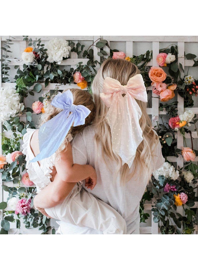 3 Pieces Large Hair Bows with Long Tail for Women and Girls - Big Plain Color Bowknot Barrettes in Bright Colors - Image 5