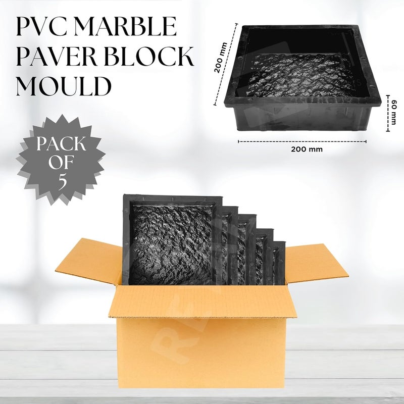 Reyal 8X8 MARBLE Paver Block Mould Pack of 5 Black PVC Make in India PVC Rubber Mould Outdoor Paving Stone Maker - Image 2
