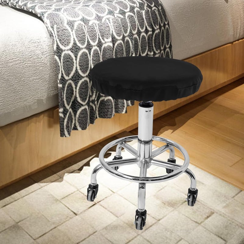 Pu Round Stool Cover Waterproof Barstool Chair Cover, 32cm Diameter with 10cm Side, Black Pu Seat Slipcover for Swivel Chair and Dining Room Stool - Image 4