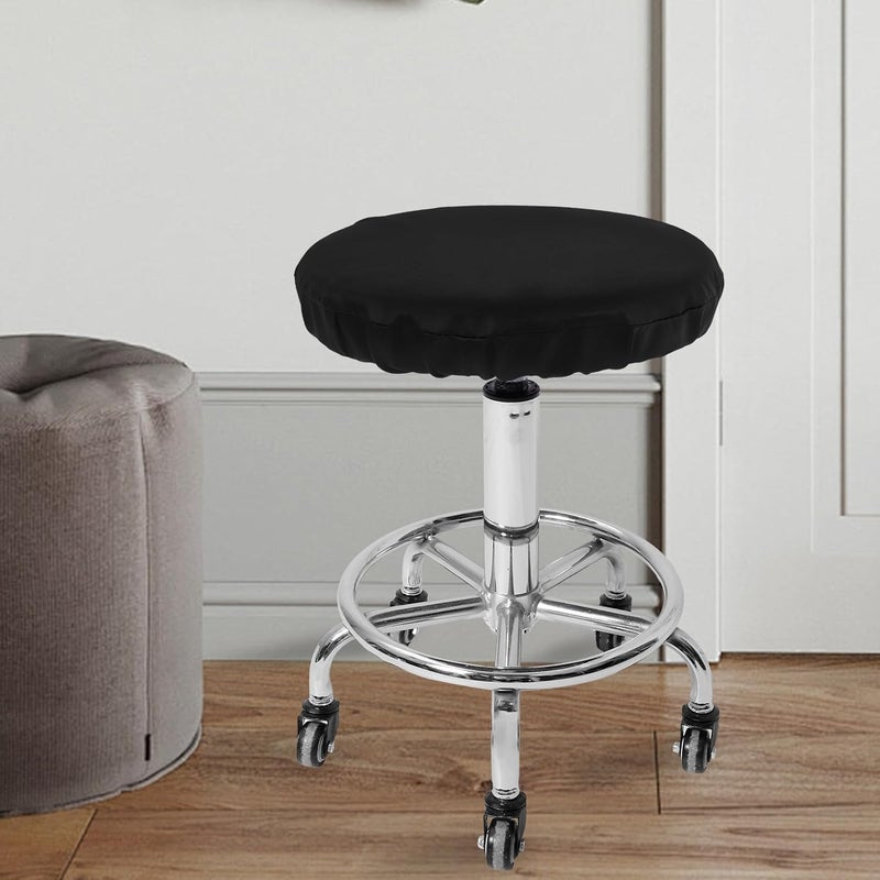 Pu Round Stool Cover Waterproof Barstool Chair Cover, 32cm Diameter with 10cm Side, Black Pu Seat Slipcover for Swivel Chair and Dining Room Stool - Image 5