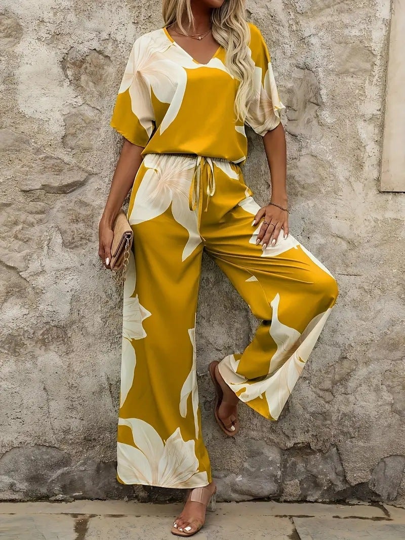 Spring and Summer New Printed Fashion Casual Women's T-Shirt and Pants Suit