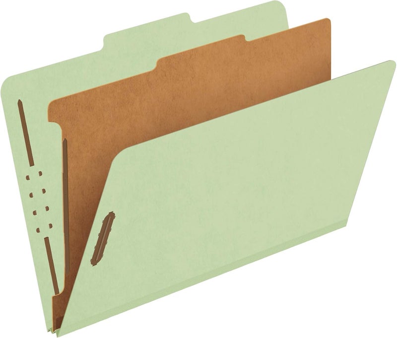 Pendaflex Recycled Classification File Folders, 1 Divider, 2" Embedded Fasteners, 2/5 Tab Cut, Legal Size, Light Green, Box of 10 (28776R) - Image 1