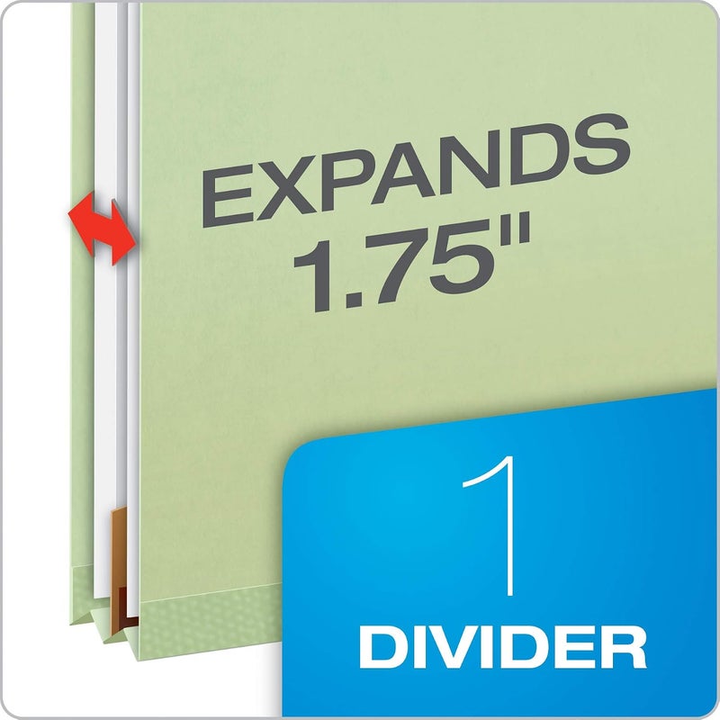 Pendaflex Recycled Classification File Folders, 1 Divider, 2" Embedded Fasteners, 2/5 Tab Cut, Legal Size, Light Green, Box of 10 (28776R) - Image 2