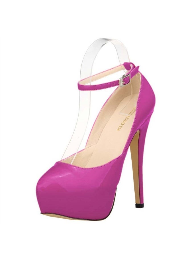 Loquat Candy-colored patent leather one-strap waterproof platform high heels 14cm Purple  - Image 1