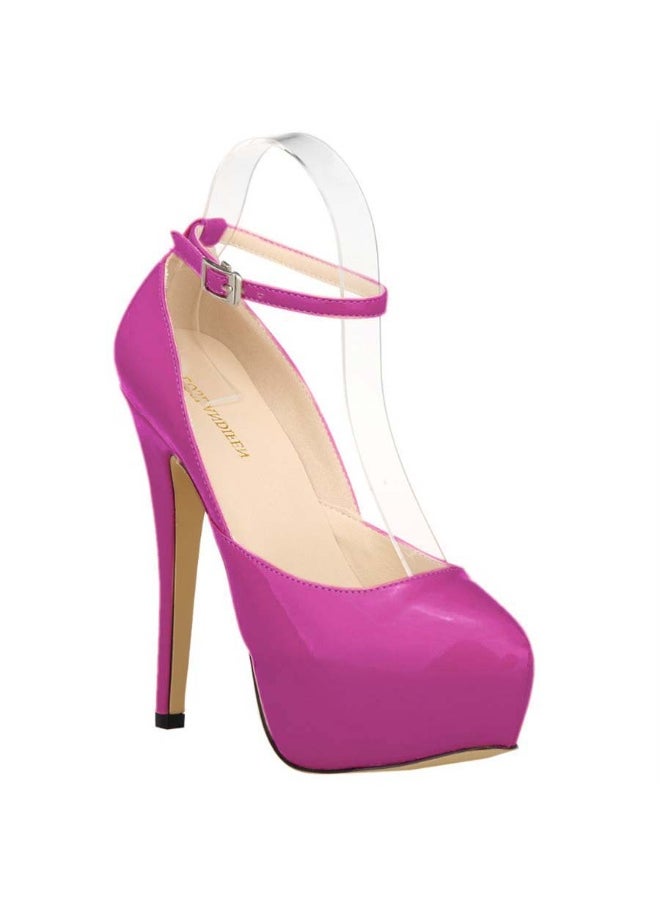 Loquat Candy-colored patent leather one-strap waterproof platform high heels 14cm Purple  - Image 2