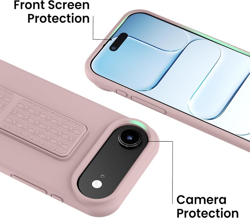 بورتوني حافظة iPhone 17 Air، غطاء حامل إصبع مع حامل قابل للطي، حافظة سيليكون ناعمة متعددة الحوامل مغناطيسية للسيارة لهاتف iPhone 17 Air مقاس 6.5 بوصة (بيج، iPhone 17 Air) - Image 3