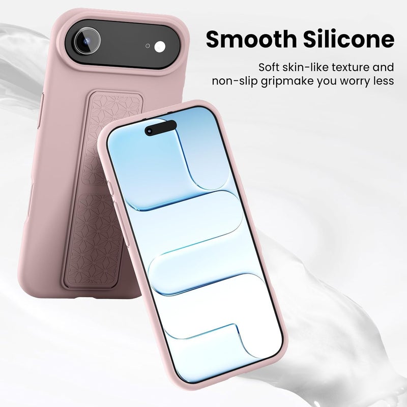 بورتوني حافظة iPhone 17 Air، غطاء حامل إصبع مع حامل قابل للطي، حافظة سيليكون ناعمة متعددة الحوامل مغناطيسية للسيارة لهاتف iPhone 17 Air مقاس 6.5 بوصة (بيج، iPhone 17 Air) - Image 4