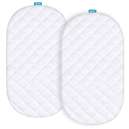 Biloban Bassinet Mattress Pad Cover Compatible with 4moms Mamaroo Sleep Bassinet, 2 Pack, Waterproof Quilted Ultra Soft Surface, Breathable and Easy Care - Image 1
