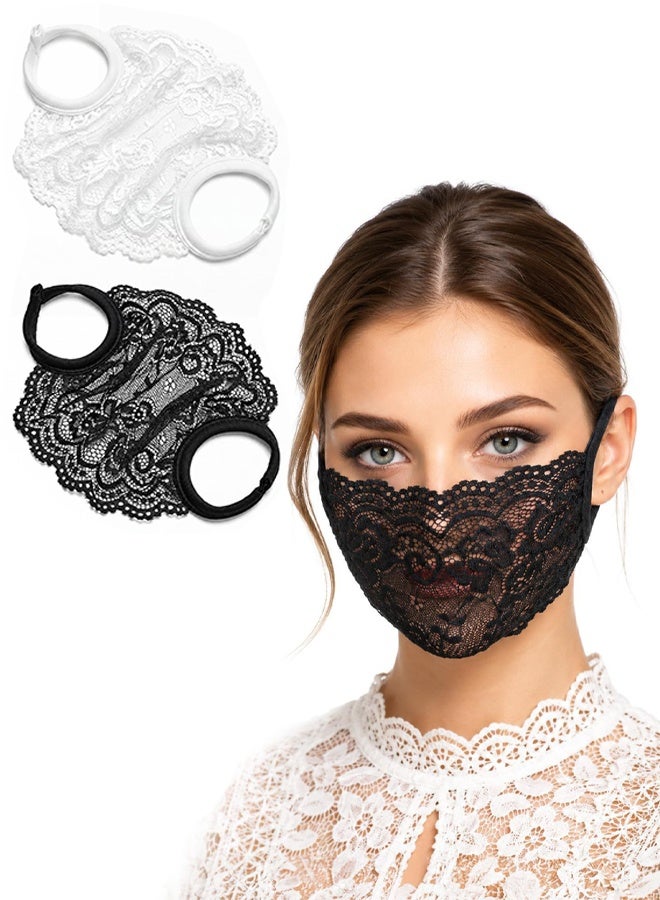 2Pcs Lace Face Mask,Black & White Lace Mask,Single Mesh Hollow Laces Face Masks for Masquerade Balls, Costume Parties, Bridal Photoshoots & Fashion Statement Looks - Image 1