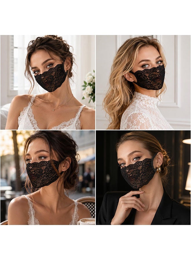 2Pcs Lace Face Mask,Black & White Lace Mask,Single Mesh Hollow Laces Face Masks for Masquerade Balls, Costume Parties, Bridal Photoshoots & Fashion Statement Looks - Image 4