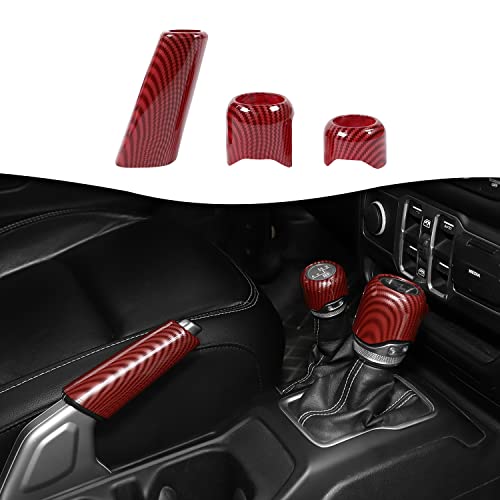 RT-TCZ RTTCZ Gear Shift Knob Cover Trim Handbrake Cover Drive Mode Shift Knob Cover Decorative Interior Accessories for Jeep Wrangler JL JLU Gladiator JT 20182022Red Carbon Fiber - Image 1