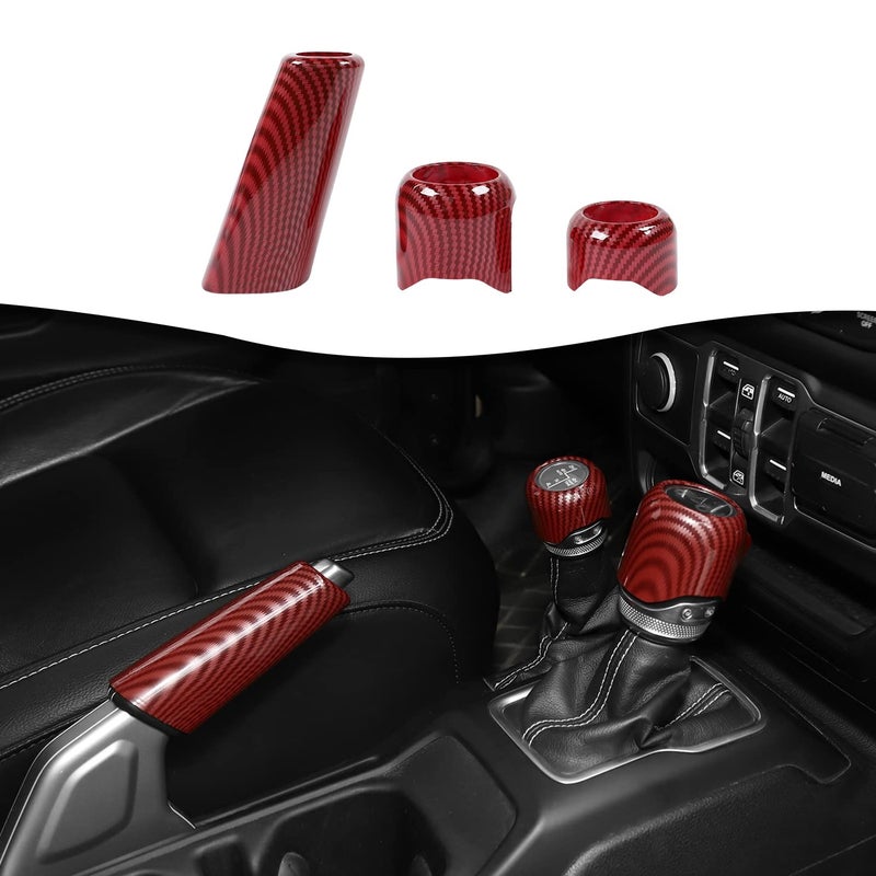 RT-TCZ RTTCZ Gear Shift Knob Cover Trim Handbrake Cover Drive Mode Shift Knob Cover Decorative Interior Accessories for Jeep Wrangler JL JLU Gladiator JT 20182022Red Carbon Fiber - Image 2