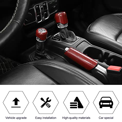 RT-TCZ RTTCZ Gear Shift Knob Cover Trim Handbrake Cover Drive Mode Shift Knob Cover Decorative Interior Accessories for Jeep Wrangler JL JLU Gladiator JT 20182022Red Carbon Fiber - Image 3