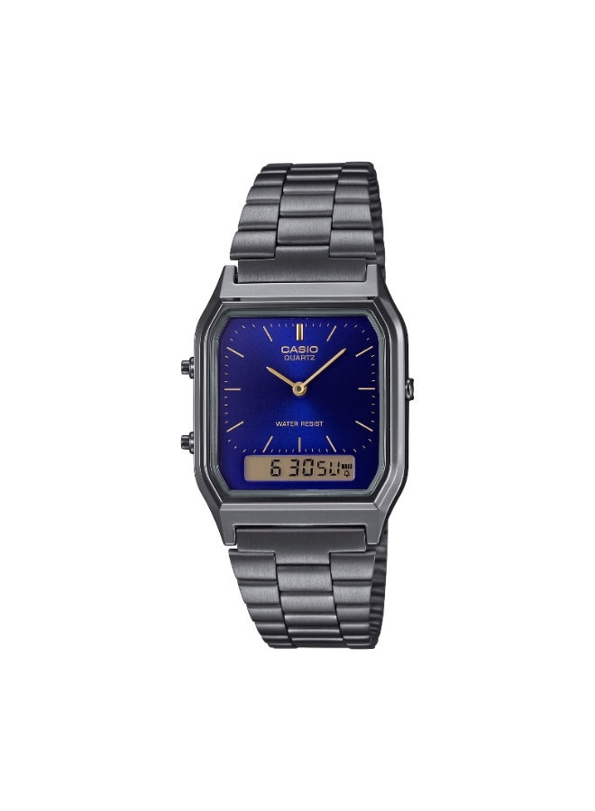Casio AQ-230GG-2ADF Unisex Analog-Digital Watch, Water Resistant, Dual Time, Stopwatch, IP Gunmetal Bracelet – Gunmetal/Blue - Image 1