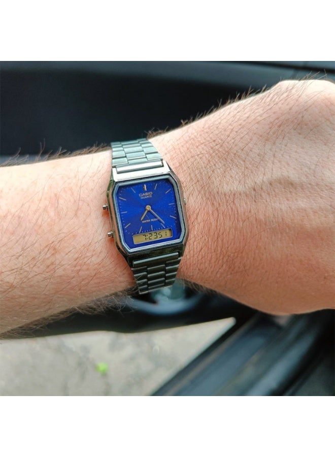 Casio AQ-230GG-2ADF Unisex Analog-Digital Watch, Water Resistant, Dual Time, Stopwatch, IP Gunmetal Bracelet – Gunmetal/Blue - Image 3