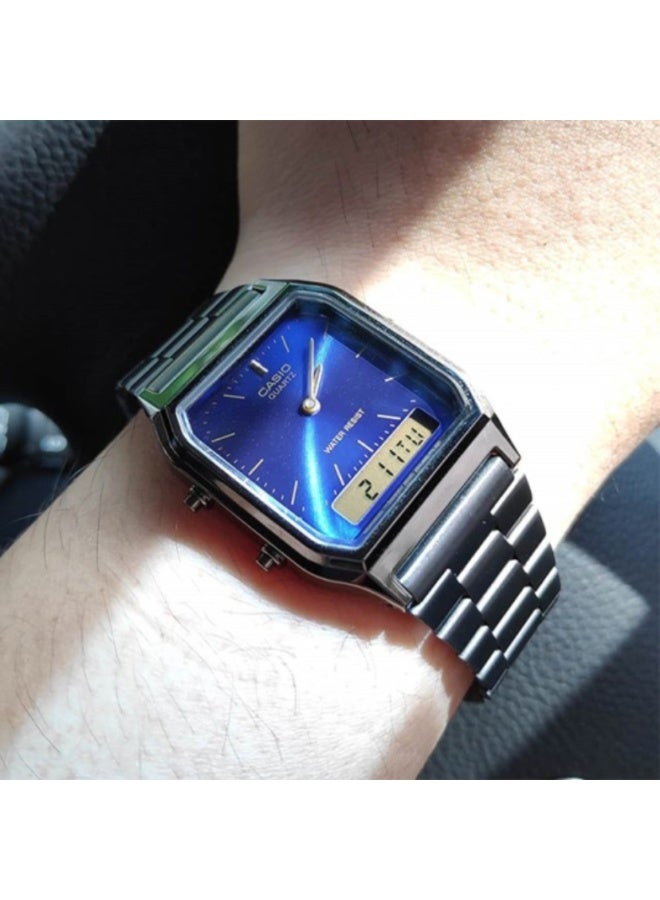 Casio AQ-230GG-2ADF Unisex Analog-Digital Watch, Water Resistant, Dual Time, Stopwatch, IP Gunmetal Bracelet – Gunmetal/Blue - Image 2