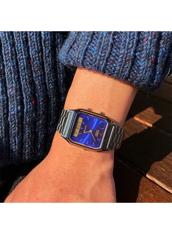 Casio AQ-230GG-2ADF Unisex Analog-Digital Watch, Water Resistant, Dual Time, Stopwatch, IP Gunmetal Bracelet – Gunmetal/Blue - Image 4