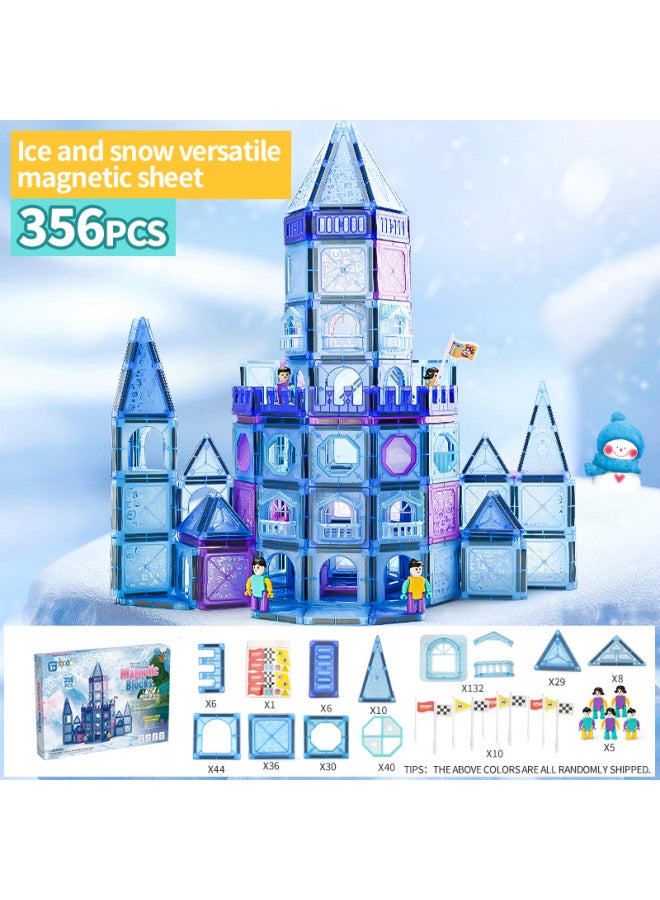 Children's Early Education Intelligence Toys Magnetic Puzzle Tube Set Pure Magnetism Building Blocks Brain Teaser Toy Suit-Specifications:Ice And Snow Castle-356PCs  - Image 1