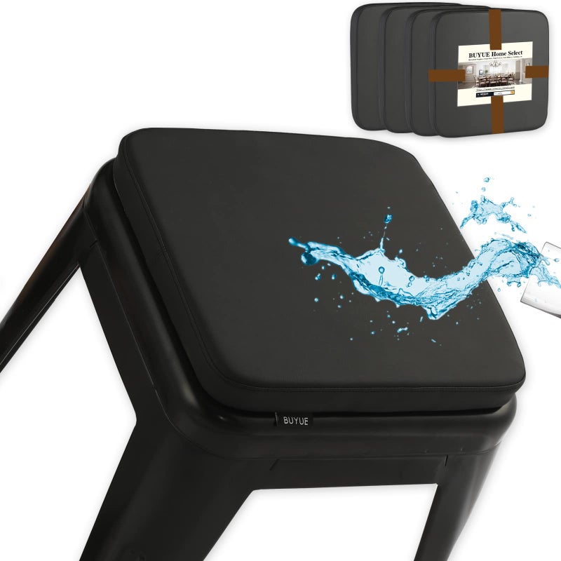 BUYUE BUYUE Enhanced AntiSlip Magnetic Bar Stool Cushions Set of 4 Luxury PU Leather Waterproof Small Seat Cushions for Caf Bistro Stackable Metal Stools Square Black 4 