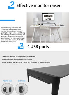 FlashHawk Tempered Glass Monitor Riser Stand with USB 2.0 3.0 Hub for Home Office  - Image 3