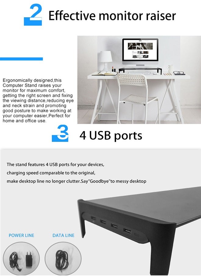 FlashHawk Tempered Glass Monitor Riser Stand with USB 2.0 3.0 Hub for Home Office  - Image 3