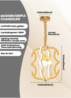 YATAI LIGHTING YATAI Modern LED Pendant Light Fixture ,3-Color Dimming Modern Elegance Chandelier , Golden Acrylic Hanging Pendant Lighting LED Chandelier Lamp for Dining Table, Restaurant ,Living Room,106W  - Image 2