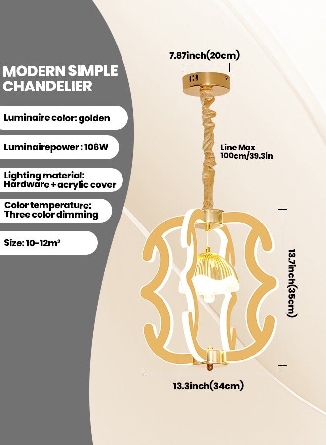 YATAI LIGHTING YATAI Modern LED Pendant Light Fixture ,3-Color Dimming Modern Elegance Chandelier , Golden Acrylic Hanging Pendant Lighting LED Chandelier Lamp for Dining Table, Restaurant ,Living Room,106W  - Image 2