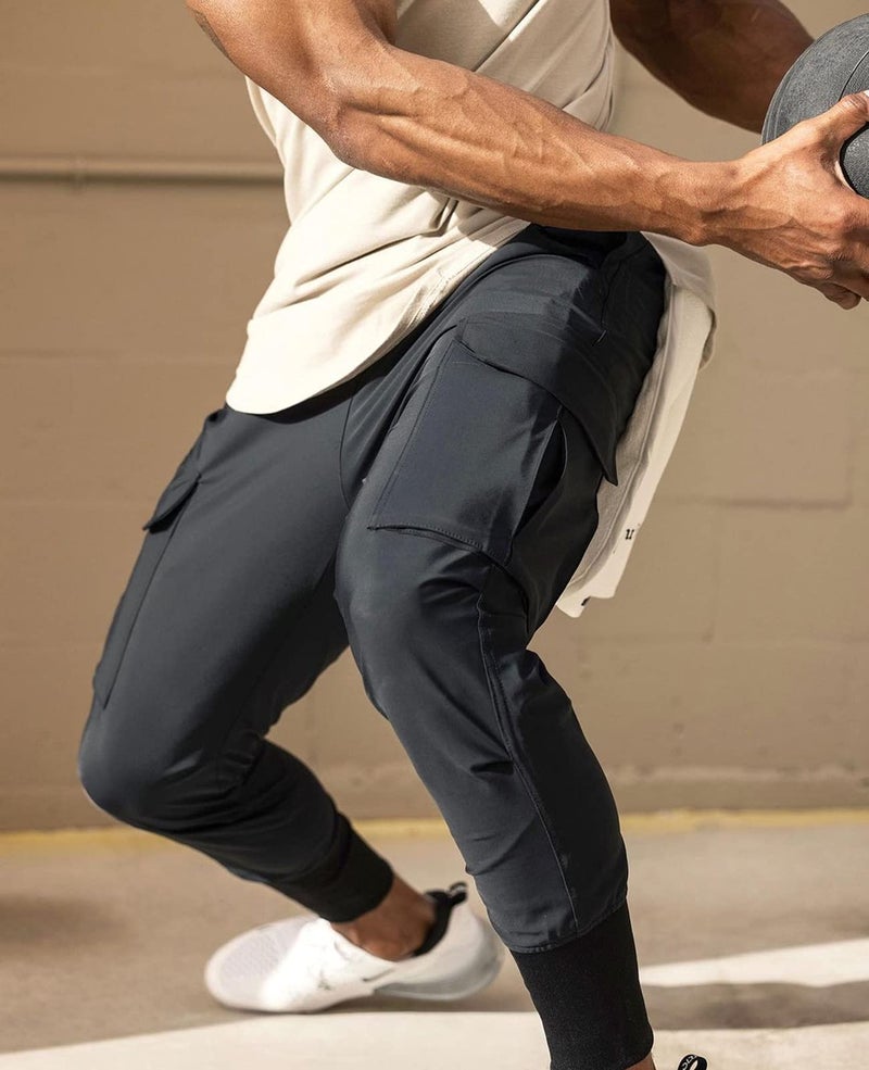 Surenow Mens Running Jogger Pants Workout Athletic Sweatpants Lightweight Thin Quick Dry Tapered Hiking Pants Sports Pants Black - Image 3