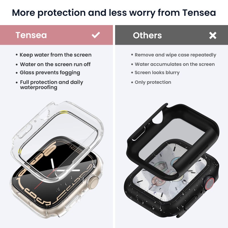 Tensea for Waterproof Apple Watch Screen Protector Case SE2 Series SE 6 5 4 40mm Accessories, iWatch Protective PC Face Cover Built-in Tempered Glass Film, Sweatproof Bumper for Women Men 40 mm - Image 2