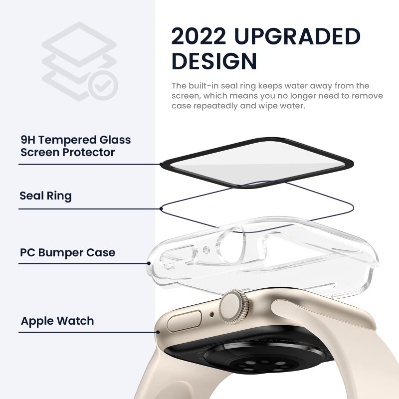 Tensea for Waterproof Apple Watch Screen Protector Case SE2 Series SE 6 5 4 40mm Accessories, iWatch Protective PC Face Cover Built-in Tempered Glass Film, Sweatproof Bumper for Women Men 40 mm - Image 3