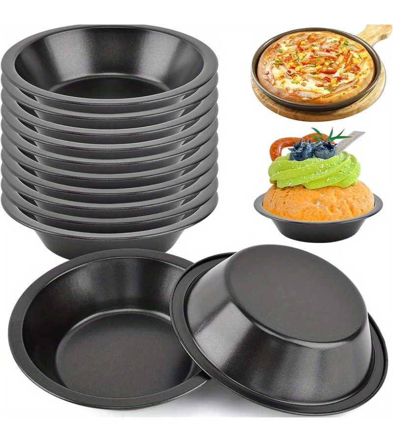 12 Pack 5 Inch Nonstick Carbon Steel Mini Pie Pans Reusable Round Baking Tins For Individual Desserts Birthday Parties Oven Safe Black Pie Plate - Image 5