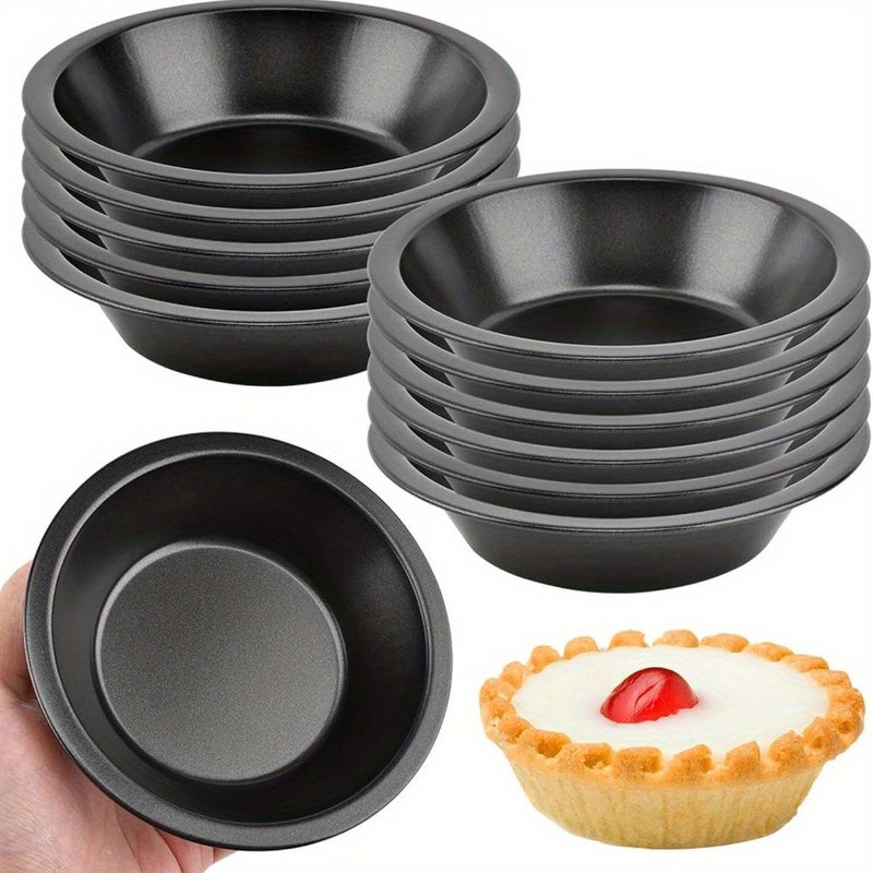 12 Pack 5 Inch Nonstick Carbon Steel Mini Pie Pans Reusable Round Baking Tins For Individual Desserts Birthday Parties Oven Safe Black Pie Plate - Image 2