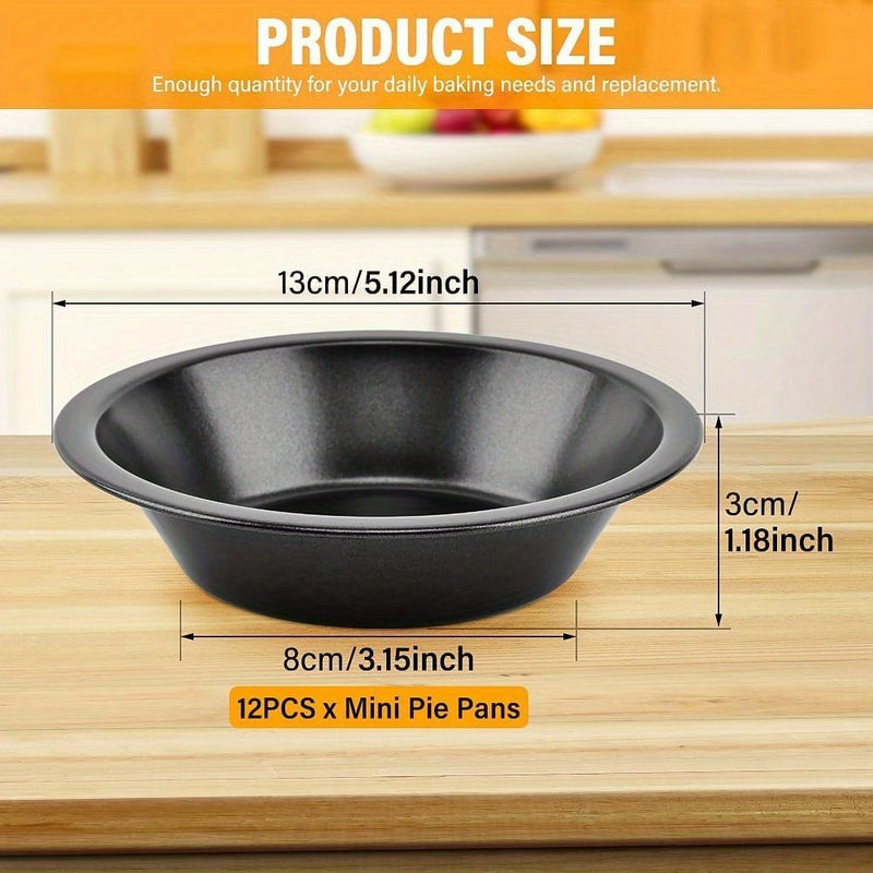 12 Pack 5 Inch Nonstick Carbon Steel Mini Pie Pans Reusable Round Baking Tins For Individual Desserts Birthday Parties Oven Safe Black Pie Plate - Image 4