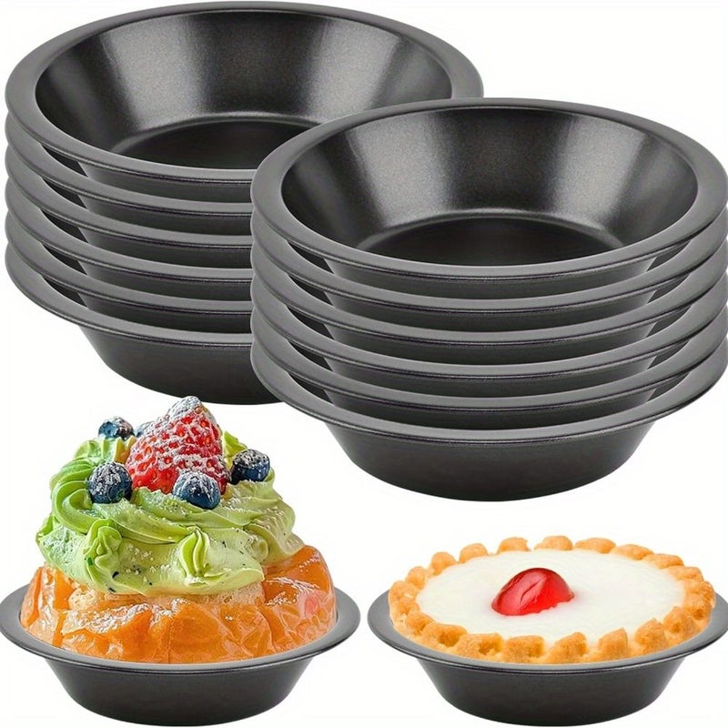 12 Pack 5 Inch Nonstick Carbon Steel Mini Pie Pans Reusable Round Baking Tins For Individual Desserts Birthday Parties Oven Safe Black Pie Plate - Image 3