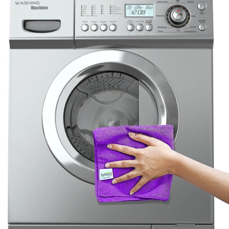 SOFTSPUN Microfiber Cleaning Cloths 4pcs 30x30cms 340GSM Purple Highly Absorbent Lint and Streak Free Multi Purpose Wash Cloth for Kitchen Car Window Stainless Steel Silverware - Image 2