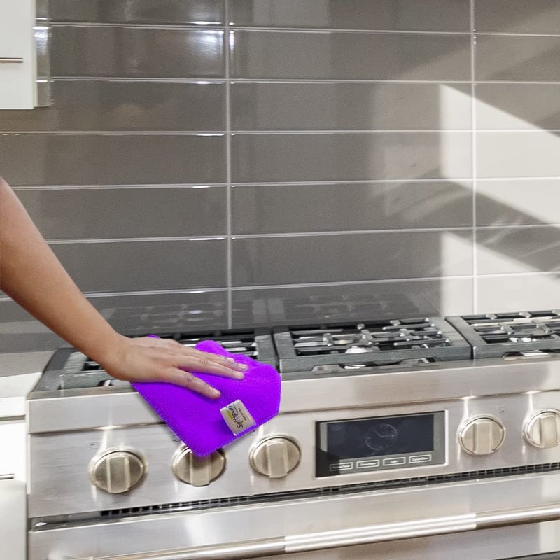 SOFTSPUN Microfiber Cleaning Cloths 4pcs 30x30cms 340GSM Purple Highly Absorbent Lint and Streak Free Multi Purpose Wash Cloth for Kitchen Car Window Stainless Steel Silverware - Image 4