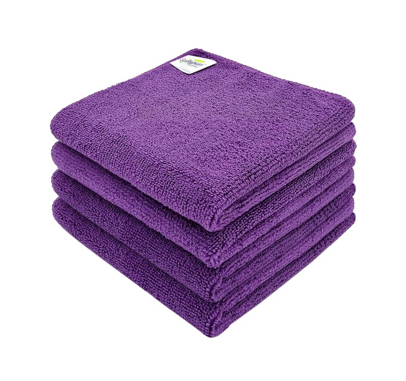 SOFTSPUN Microfiber Cleaning Cloths 4pcs 30x30cms 340GSM Purple Highly Absorbent Lint and Streak Free Multi Purpose Wash Cloth for Kitchen Car Window Stainless Steel Silverware - Image 1