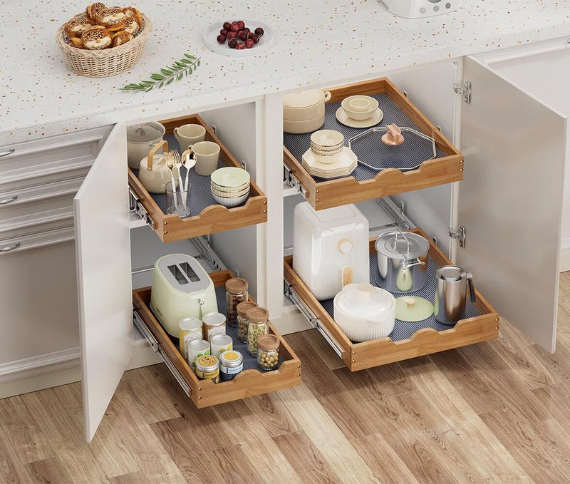OCG Pull Out Drawers For Kitchen Cabinets 14" W x 21" D, Slide out Wood Drawer Shelf, Pull Out Shelves for Base Cabinet Organization in Kitchen, Pantry, Bathroom - Image 3