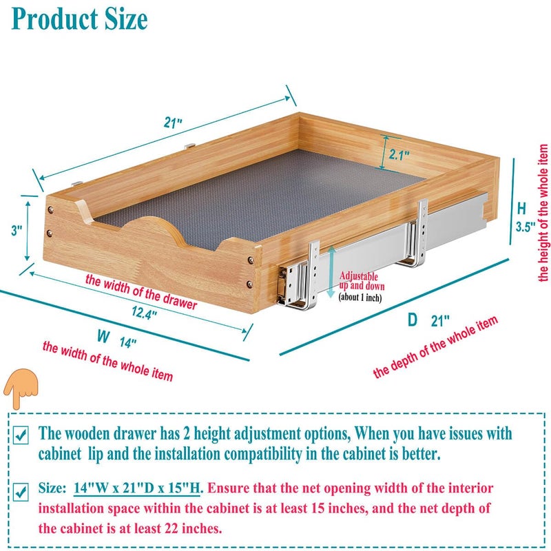 OCG Pull Out Drawers For Kitchen Cabinets 14" W x 21" D, Slide out Wood Drawer Shelf, Pull Out Shelves for Base Cabinet Organization in Kitchen, Pantry, Bathroom - Image 2