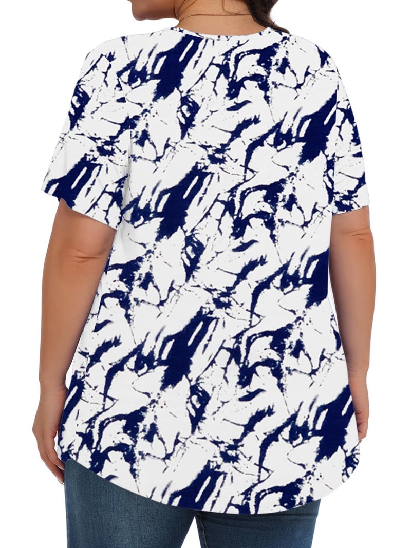 Tencede Womens Plus Size Tops Tunic Short Sleeve Crew Neck Shirts Casual Soft Blouse Blue Tie-dye 3X - Image 4