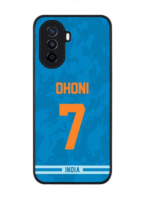 Rugged Black Edge Case for Huawei Nova Y70 , Slim fit Soft Case Flexible Rubber Edges Thin Cover - Player Name - MS Dhoni, Jersey Number- 7
