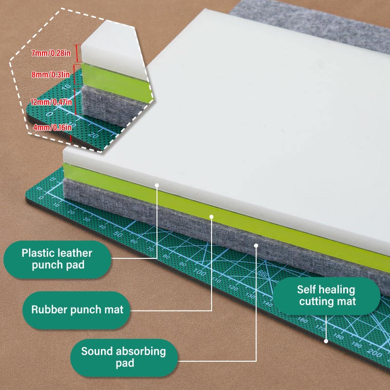 Yizzvb 4 Pcs Leather Punch Pads, Leather Cutting Mat, Sound Absorbing Pad and A4 Self Healing Cutting Mat, Punching Tools for DIY Craft Lovers - Image 3