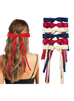 Tobeffect Hair Accessories for Women 6PCS Hair Ribbons with Long Tails Girls Ribbon Bows BowKnot Barrettes Tassel Hair Bow Clips in Black Red White