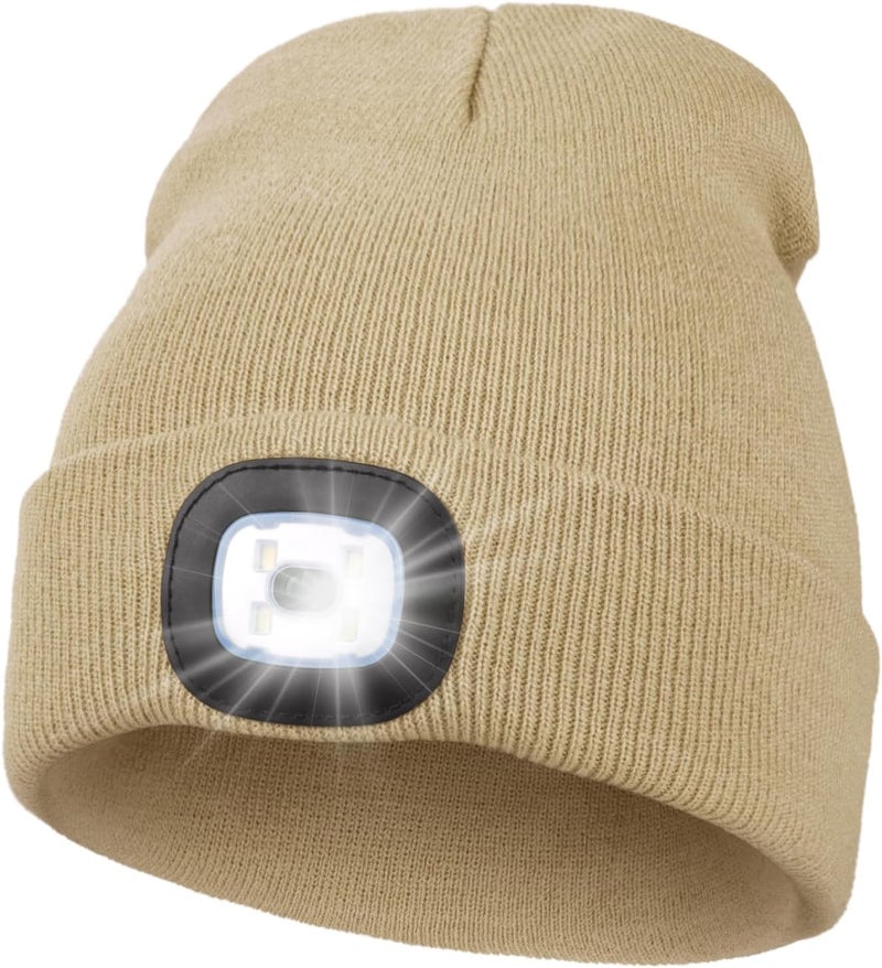 MELASA Unisex Hat with Light, USB Rechargeable Hands Free Headlamp LED Beanie, Winter Gifts for Men Dad Father Husband Him - Image 1