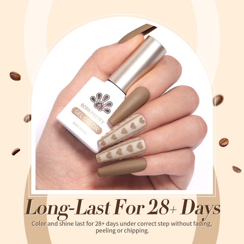 Born Pretty Gel Nail Polish 6 Colos,Nude Brown Skin Tone,Roasted Chestnuts Chocolate Gel Polish Collection Neutral Beige Khaki Gel Polish Kit All Seasons Nail Art Manicure DIY for Home Salon - Image 3